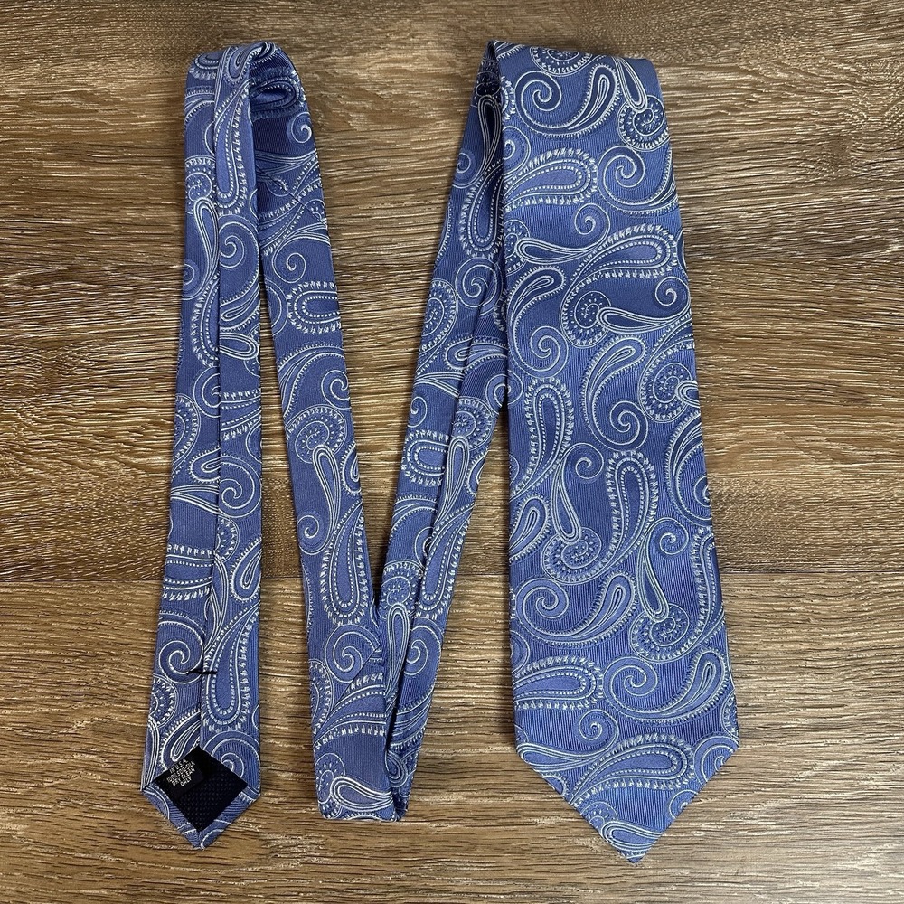 Daniel CREMIEUX Men's 100% Silk Tie Blue White Paisley Classic Preppy Wedding